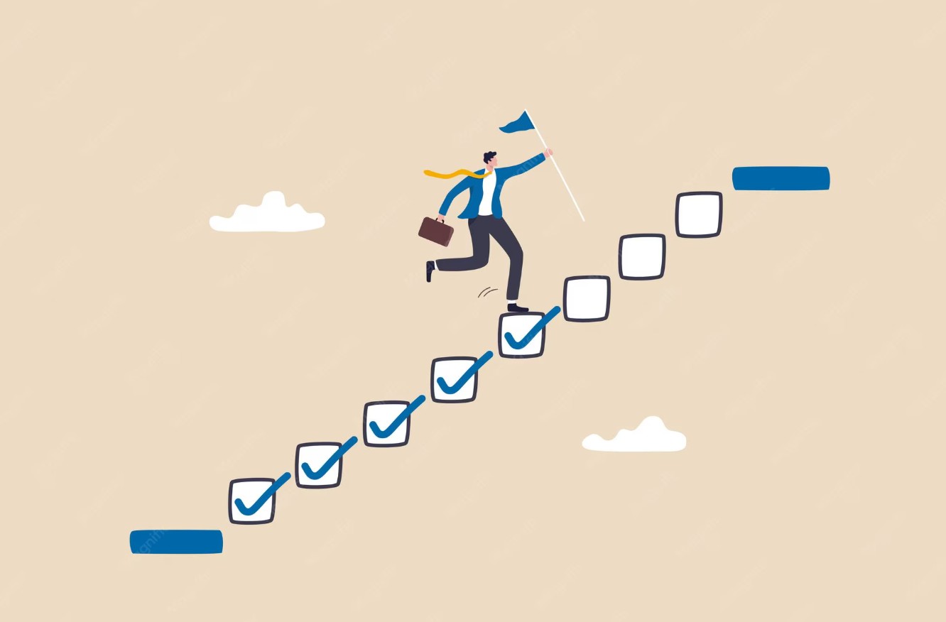 Climbing steps toward a goal