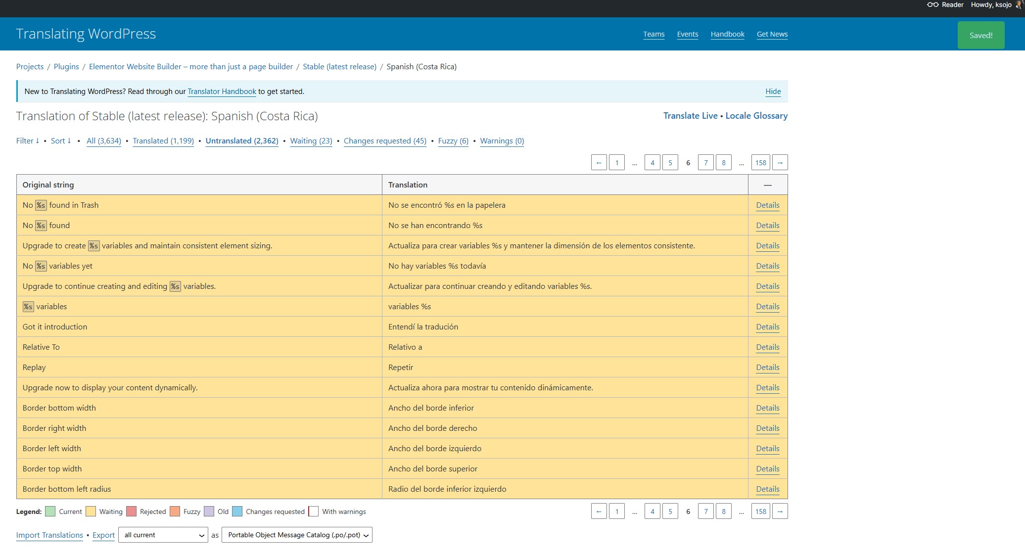 WordPress translation progress dashboard